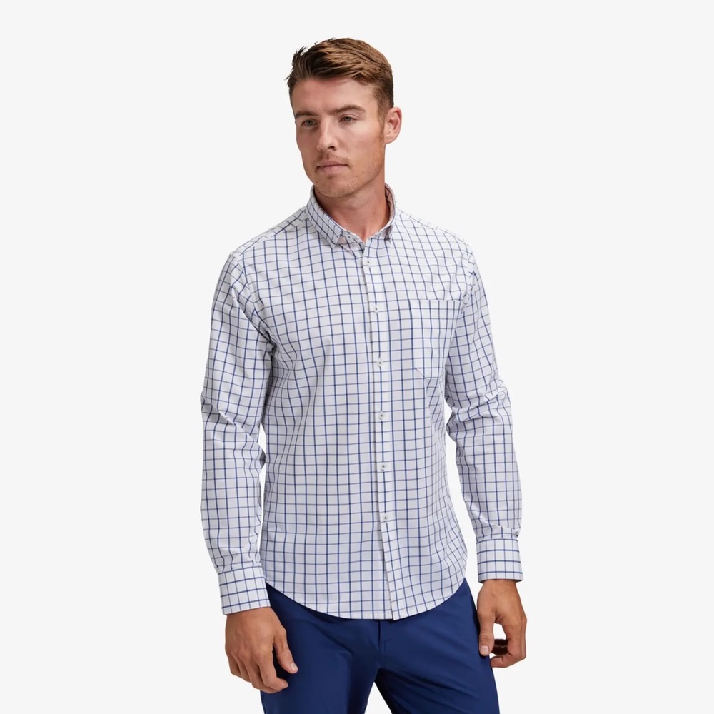 Mizzen+Main Leeward No Tuck Dress Shirt Size XL White and Blue